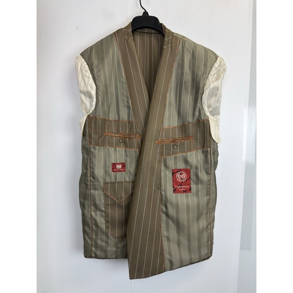 Caravelli Brown Pinstripe Mens 42R Blazer Suit Jacket Double Breasted - Picture 6 of 10